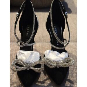Gianni Bini Black Heels with Silver Bow EzLynn Size 8.5 M NWT with Box
